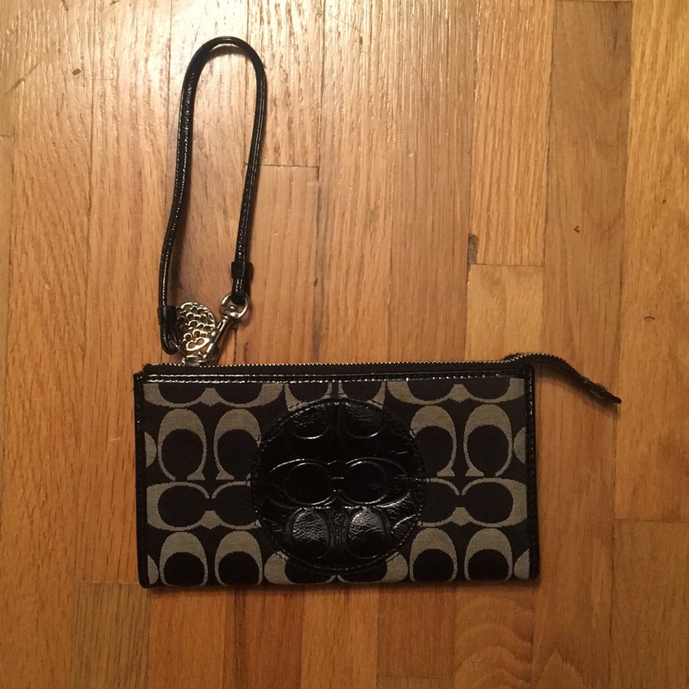Large Black & Grey Coach Wristlet